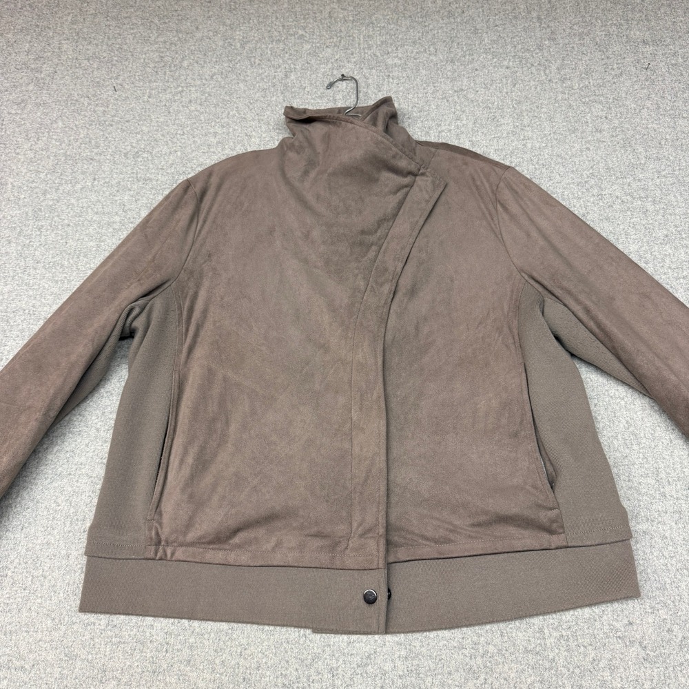 Bagatelle Collection Faux Suede Moto Jacket XL Taupe Brown Ribbed Knit Zip Cuffs